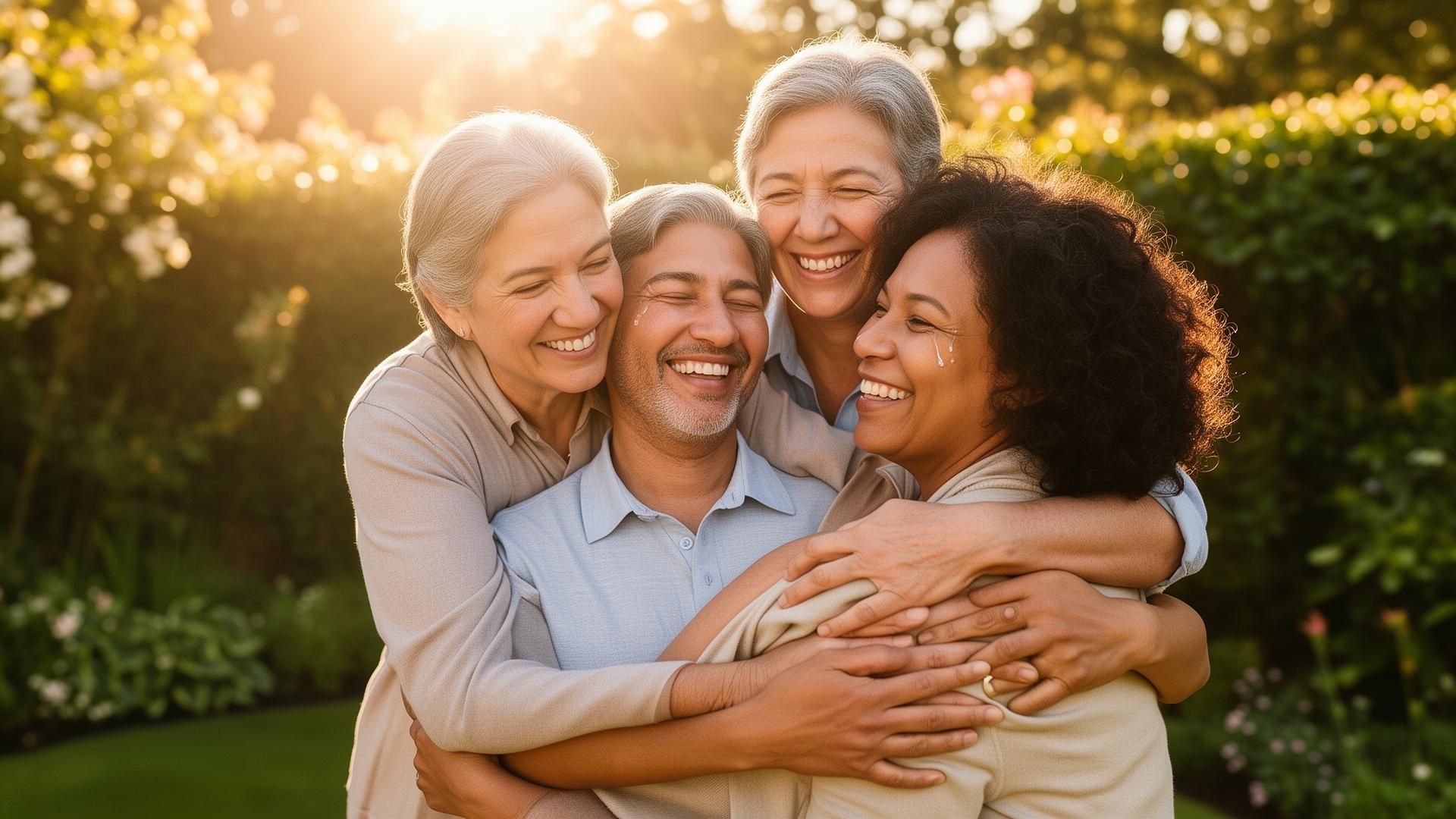Família reunida e feliz após recuperação